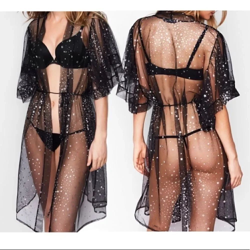 Victoria’s Secret M/L STAR GLITTER KIMONO ROBE No BELT